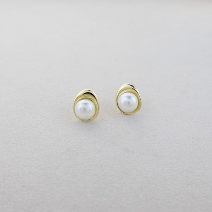 Bezel Pearl Studs