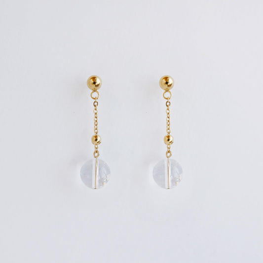 Summertime Vermeer|Dangling Gold Chain Clear Quartz Earrings (Limited Edition)