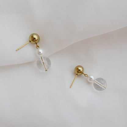 Summertime Vermeer|Gradient Clear Quarts Pearl Earrings